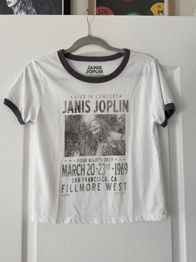 Janis Joplin White and Black Graphic Tee Small